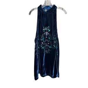 Free People Jill Dress Blue Velvet Swing Sequin High Neck L